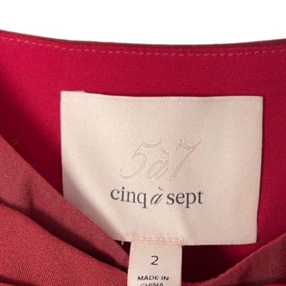 Cinq a’ Sept Fira Tiered Silk Dress Flowy Bishop Sleeves  in Pomegranate Red - Picture 8 of 12